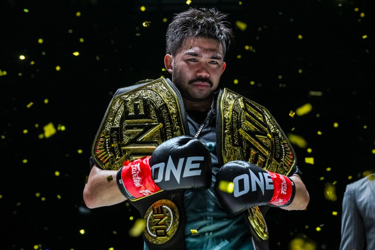 Prajanchai inside the ring with two ONE Championship World Titles.