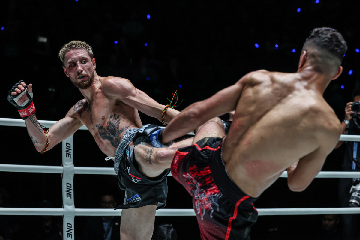 Muay Thai fighter Luke Lessei kicks Mohamed Younes Rabah