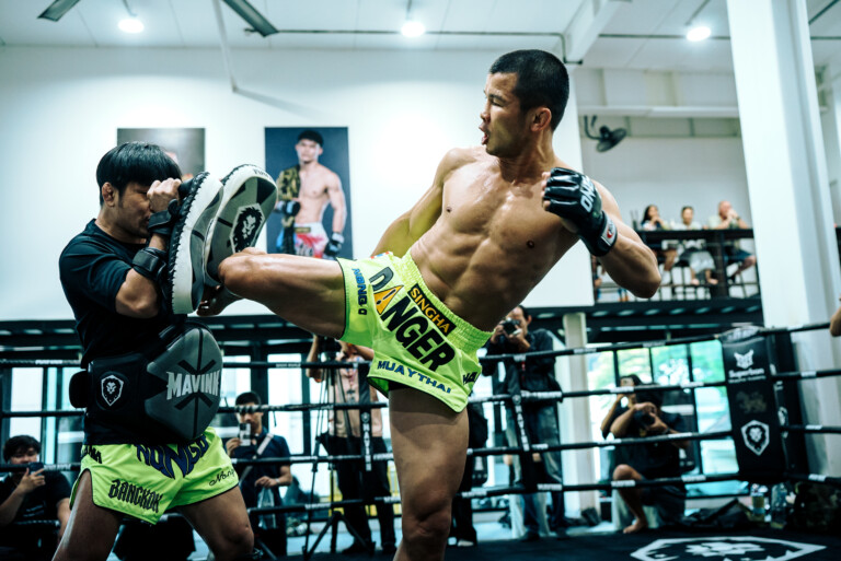 Nong O Hama unleashes a kick at The Inner Circle 38 Open Workout