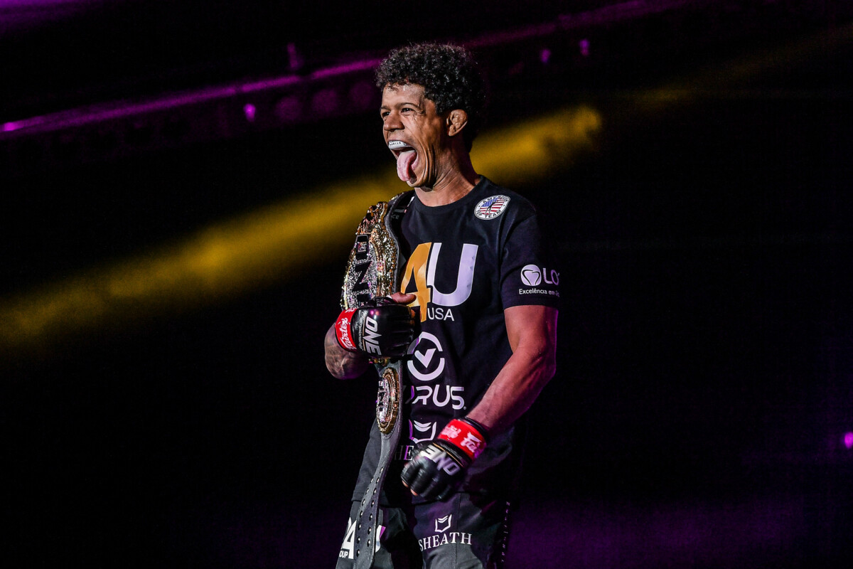ONE Flyweight World Champion Adriano Moraes with the belt