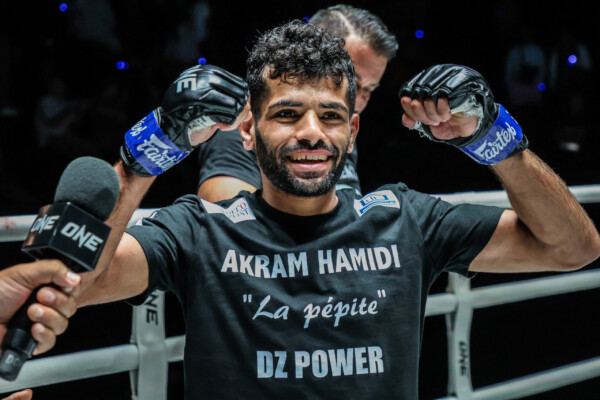 Akram Hamidi celebrates his KO win against Kongchai Chanaidonmueang at ONE Friday Fights 66.